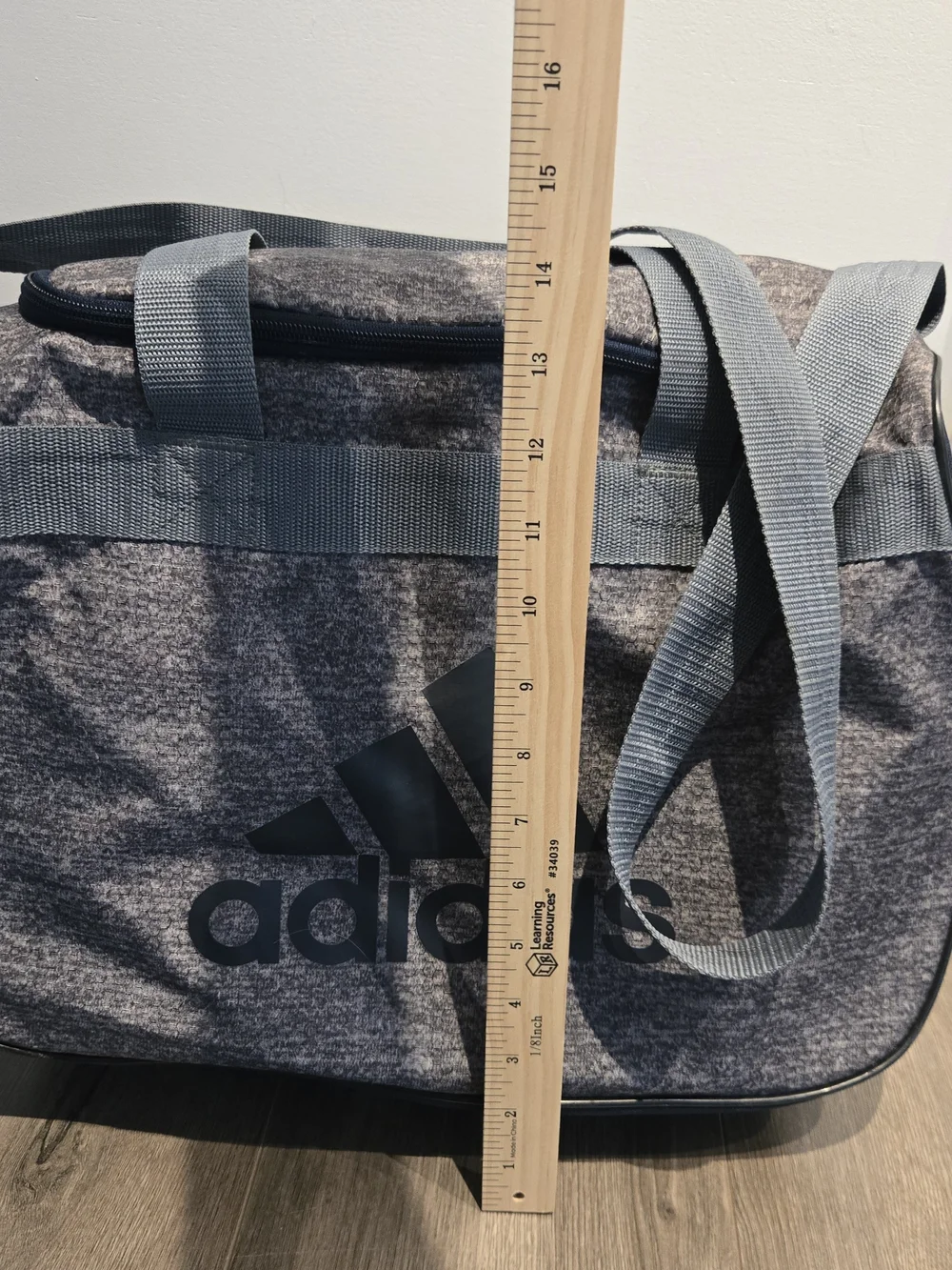 Adidas Duffle Gym Bag Travel Carry All Gray Blue Shoulder Strap Logo
